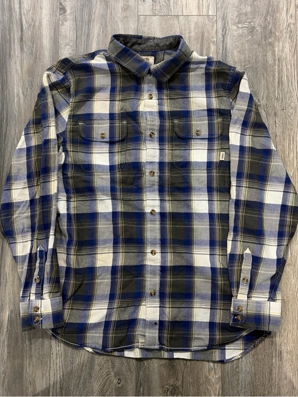Vans Blue and Grey Plaid Flannel Button Down Shirt Medium